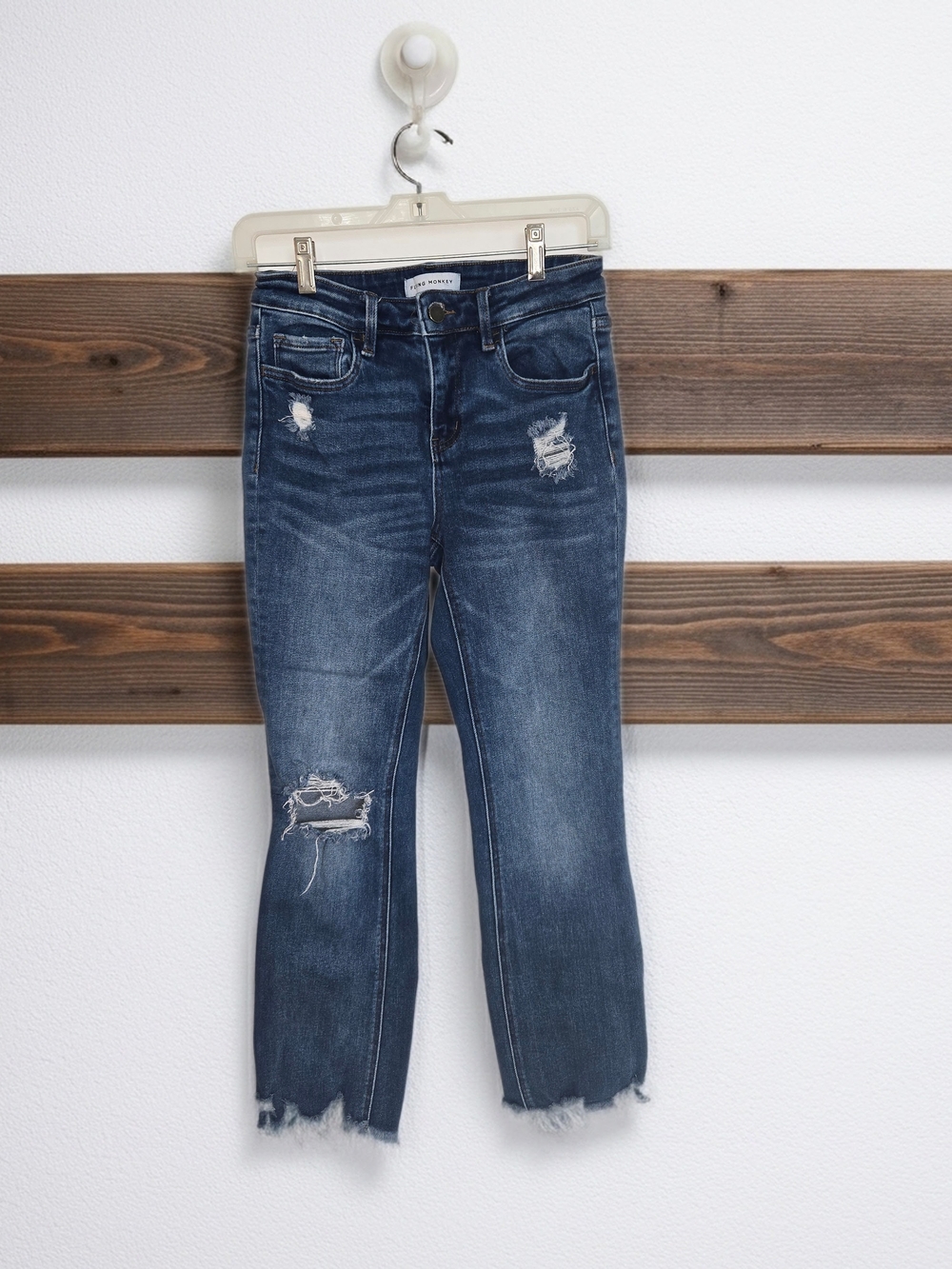Flying Monkey Blue Distressed Skinny Jeans with Frayed Hem & Pockets Womens 27 - Picture 3 of 13